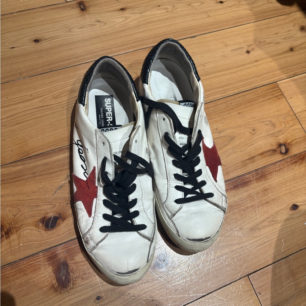 Golden Goose Men's White and Red Sneakers